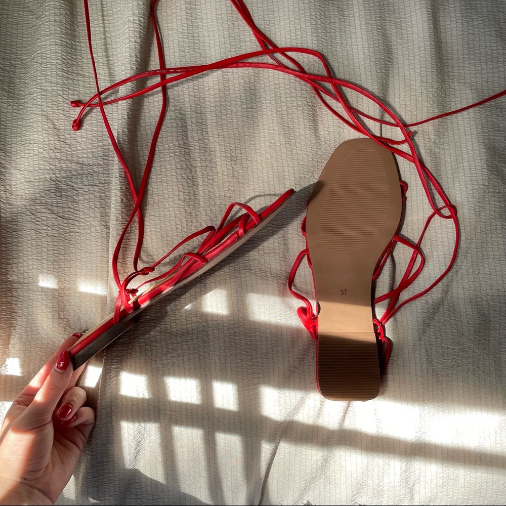 Tie Up Red Premium Leather Sandals - Picture 2 of 6